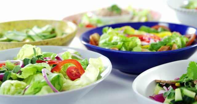 Assorted Fresh Green Salads with Vegetables in Colorful Bowls - Download Free Stock Images Pikwizard.com