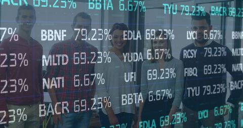 Financial Data Overlay with Team in Modern Office Setting - Download Free Stock Images Pikwizard.com