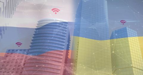 Russia Ukraine Connectivity Concept with Wi-Fi Signals on Cityscape - Download Free Stock Images Pikwizard.com