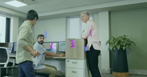 Office coworkers collaborating in open-plan workspace