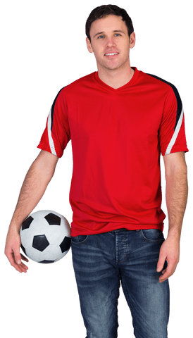Football Enthusiast Wearing Red Jersey Holding Ball Transparent