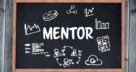 Chalkboard with Mentor Text and Business Icons Illustrations - Download Free Stock Images Pikwizard.com