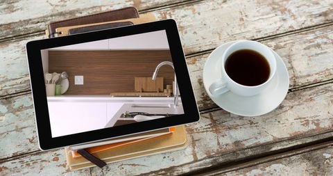 Digital Tablet Displaying Modern Kitchen with Coffee - Download Free Stock Images Pikwizard.com