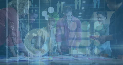 Diverse Team Collaborating Overlaid with Infographics