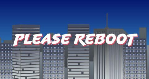 City Skyline with ‘Please Reboot’ Overlay at Night - Download Free Stock Images Pikwizard.com
