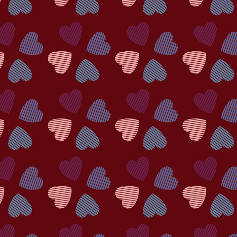 Romantic transparent heart pattern on burgundy background