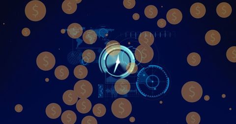 Digital Clock Interface with Floating Dollar Coins - Download Free Stock Images Pikwizard.com