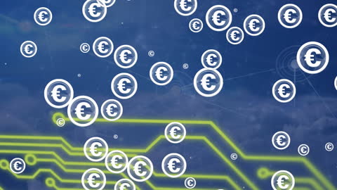 Digital Euro Symbols Floating Across Network Background