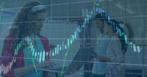 Businesswoman Analyzing Financial Stock Charts on Laptop