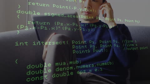 Cybernetically Connected Businessman Using Smartphone for Data Analysis