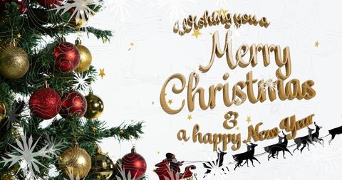 Festive Christmas Greetings with Decorations and Santa Silhouette