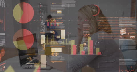 Digital Data Overlay Analyzing with Laptop Technology Focus