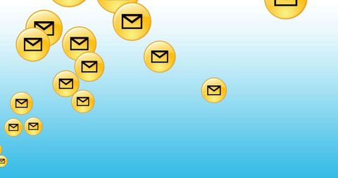 Email icons floating on gradient blue background