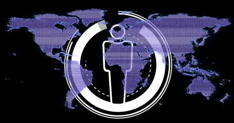 Futuristic media icon with world map interaction