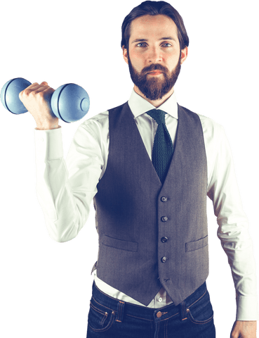 Confident Businessman Holding Blue Dumbbell on Transparent Background - Download Free Stock Videos Pikwizard.com