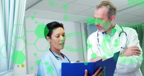 Healthcare Professionals Analyzing Medical Data in Hospital Room