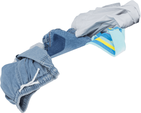 Colorful casual clothes in motion on transparent background