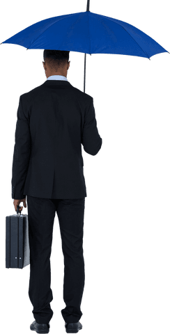 Businessman with Blue Umbrella and Briefcase Transparent View