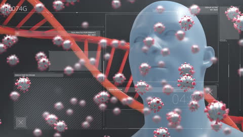 Digital Human with DNA Strand and Virus Cells Animation