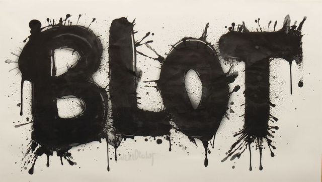 Blot typography featuring bold black ink splatters and dripping brushwork on cream paper