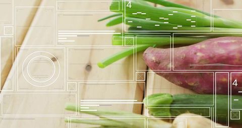 Fresh Produce with Digital Interface Symbolizing Food Technology