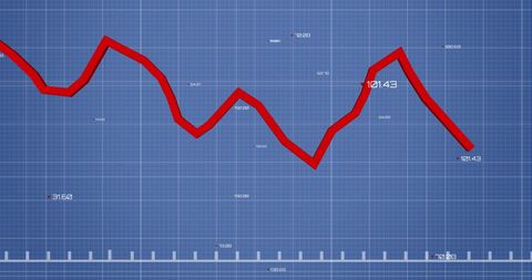 Financial Data Analysis with Declining Trend on Blueprint Graph - Download Free Stock Images Pikwizard.com