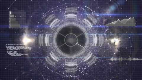 Futuristic Digital Globe Interface with Data Analytics Elements