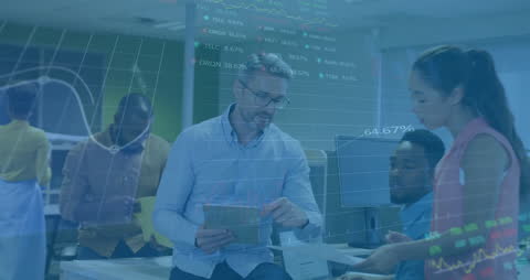 Digital Financial Analytics with Diverse Business Team in Office