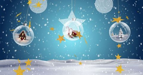 Festive Christmas Baubles in Winter Wonderland Scene