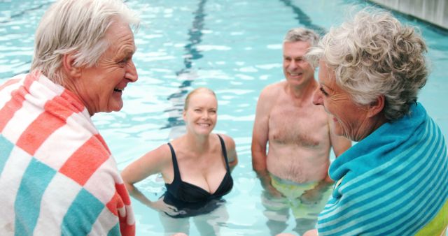 Group of Senior Friends Enjoying Pool Time Together - Download Free Stock Images Pikwizard.com