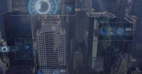 Futuristic Data Elements Overlaying City Skyline - Download Free Stock Images Pikwizard.com