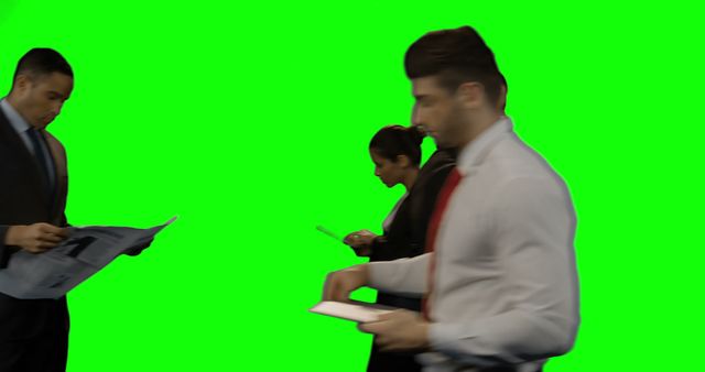 Business Professionals Using Mobile Devices with Green Screen Background - Download Free Stock Images Pikwizard.com