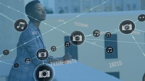 Entrepreneur Visualizing Future with Global Network Icons