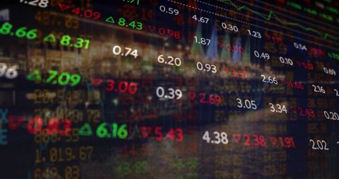 Blended Stock Market Data Overlay on Night City Lights - Download Free Stock Images Pikwizard.com
