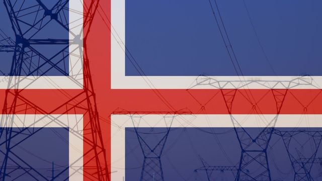 Video showing Icelandic flag combined with power pylons, symbolizing nation's energy sector. Useful for blogs, articles, or presentations on Iceland's energy policies, international politics, or national infrastructure highlights.