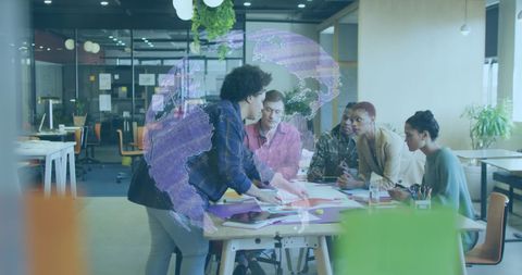 Global Collaboration in Modern Office with Digital Overlay