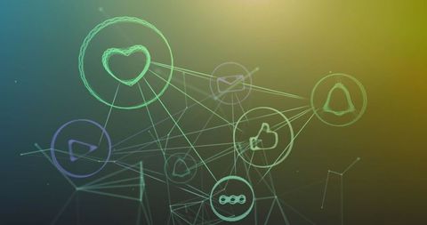Network of Digital Interface Icons on Green Background - Download Free Stock Images Pikwizard.com