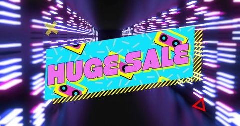 Futuristic neon sale banner in cyber tunnel design