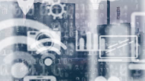 Cityscape with Abstract Technology Overlay