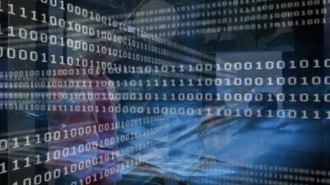 Woman Analyzing Data with Binary Matrix on Laptops