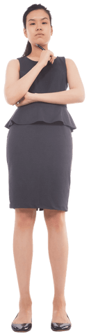 Asian Businesswoman in Thoughtful Pose on Transparent Background