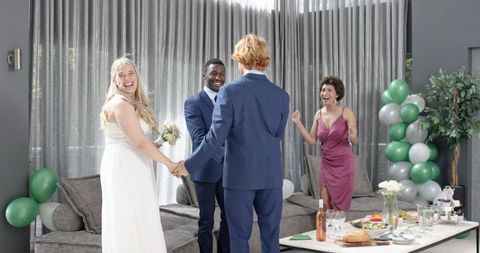 Joyful Indoor Wedding with Friends Celebrating Together