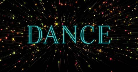Vibrant digital dance text with neon effect