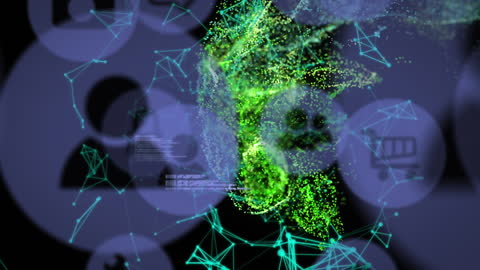 Dynamic Green Digital Wave with Networking Icons