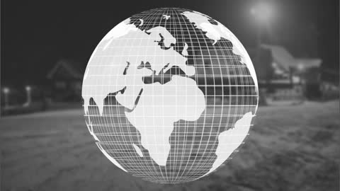 Spinning Globe Overlay on Blurred Urban Scene