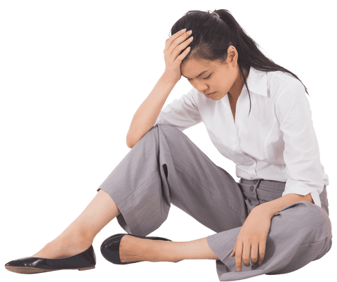 Transparent Image Depressed Businesswoman Sitting Head in Hand