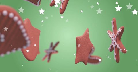 Floating Gingerbread Cookies on Festive Green Background