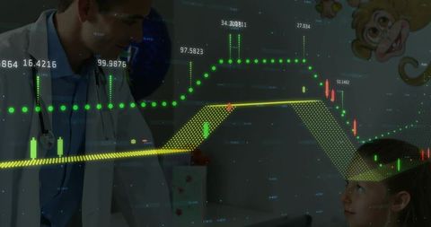 Pediatrician analyzing digital medical chart with innovative technology