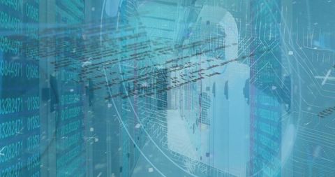 Translucent padlock with data code overlays in server environment