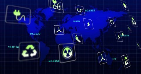 Global Environmental Network Icons on Digital World Map - Download Free Stock Images Pikwizard.com